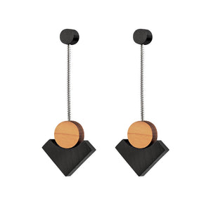 Klimt - Lightweight geometric wooden earrings in black - handmade in Ireland by Irish jewellery designer Rowena Sheen 