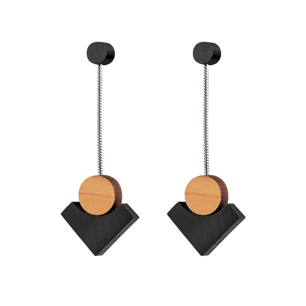 Klimt - Lightweight geometric wooden earrings in black - handmade in Ireland by Irish jewellery designer Rowena Sheen 