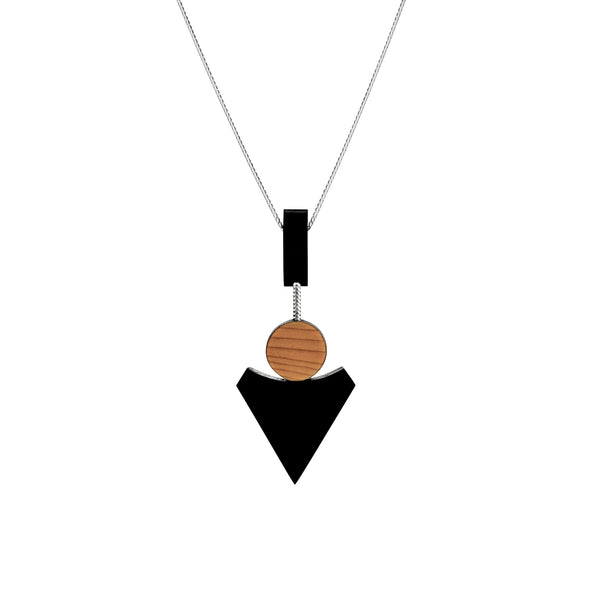 Klimt - Lightweight geometric wooden pendant in black  - handmade in Ireland by Irish jewellery designer Rowena Sheen 