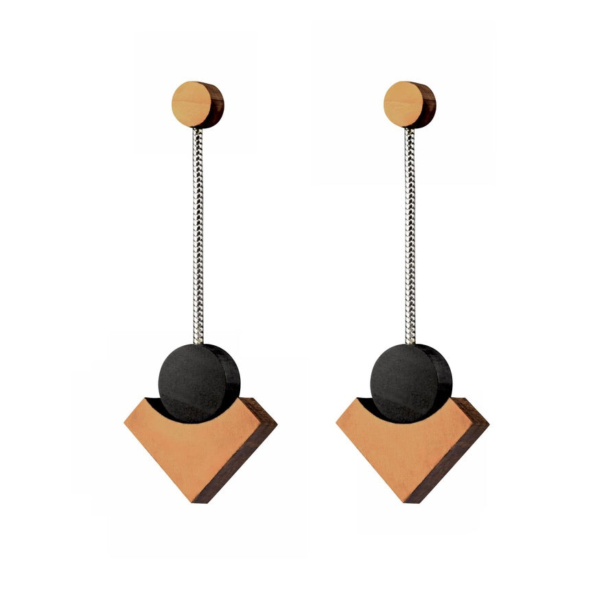 Klimt - Lightweight geometric wooden earrings - handmade in Ireland by Irish jewellery designer Rowena Sheen 