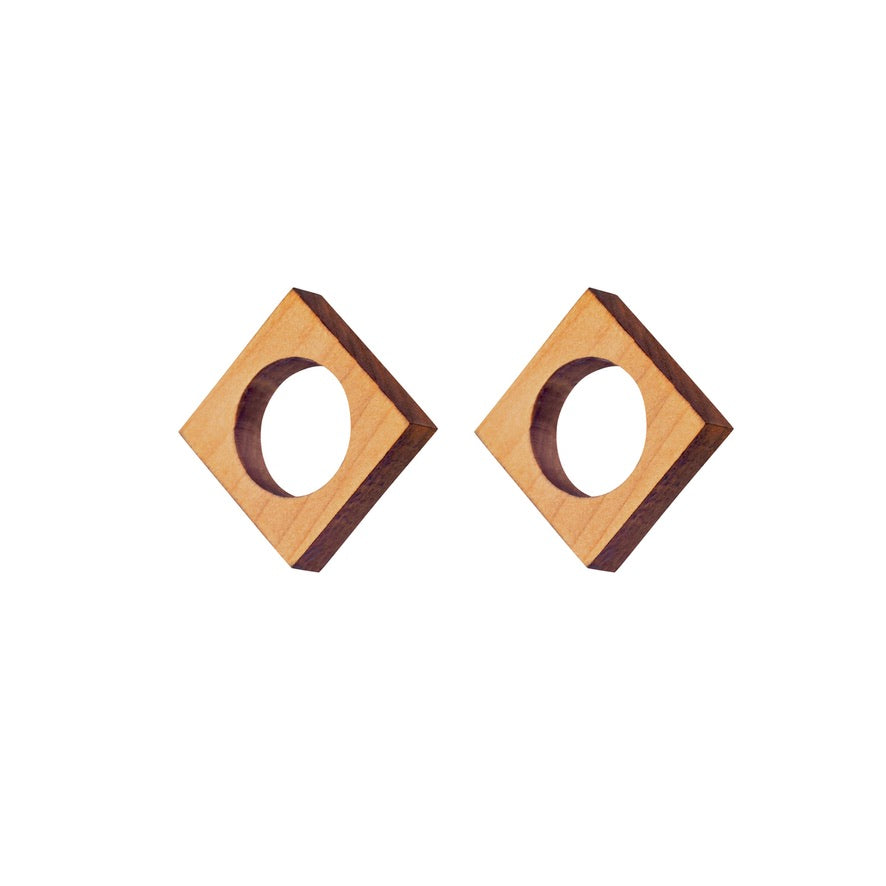 Lind - Geometric wooden stud earrings - handmade in Ireland by Irish jewellery designer Rowena Sheen 