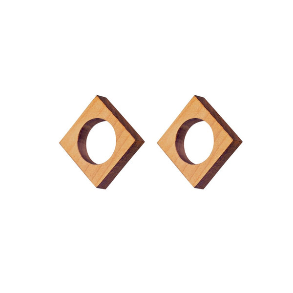 Lind - Geometric wooden stud earrings - handmade in Ireland by Irish jewellery designer Rowena Sheen 