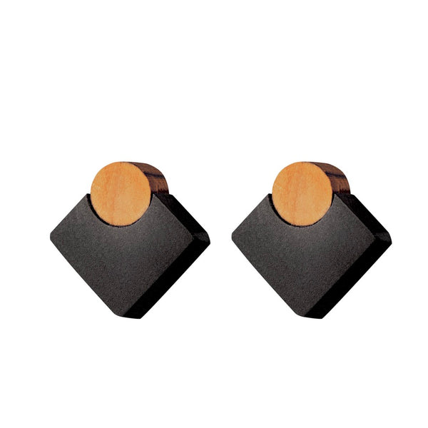Mini-Diamond - Handmade in Ireland - Diamond shaped studs in wood and silver