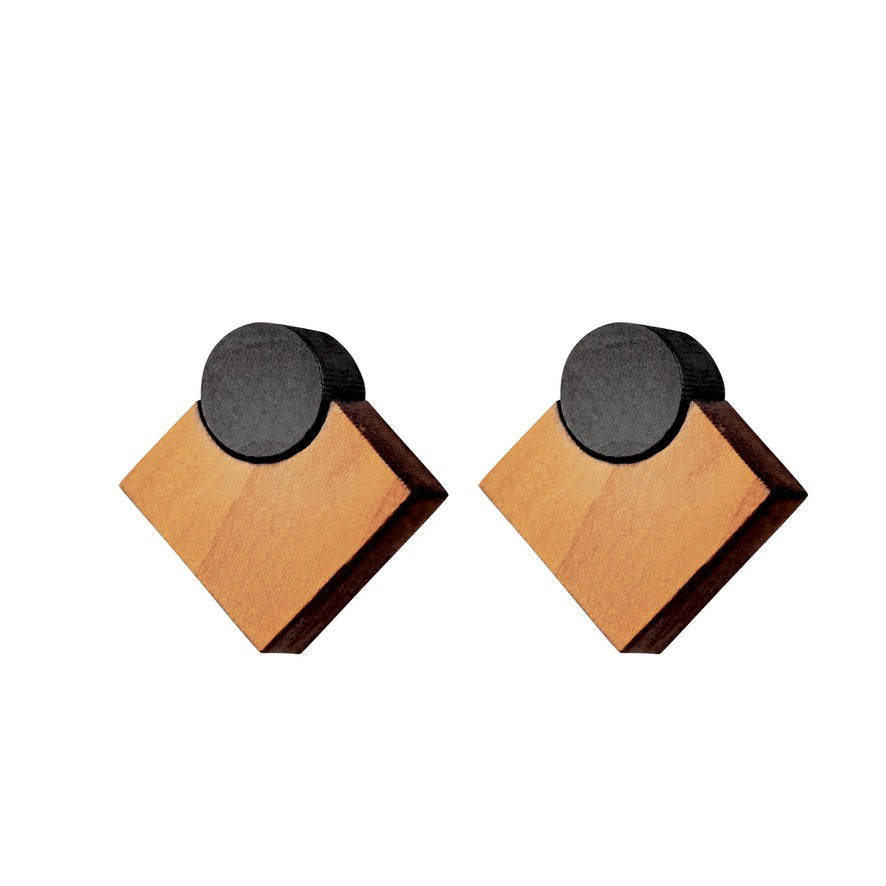 Mini-Diamond - Handmade in Ireland - Diamond shaped studs in wood and silver