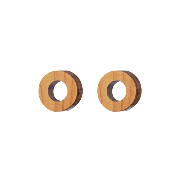 Mini-O - Small hoop shaped wooden stud earrings - handmade in Ireland by Irish jewellery designer Rowena Sheen 