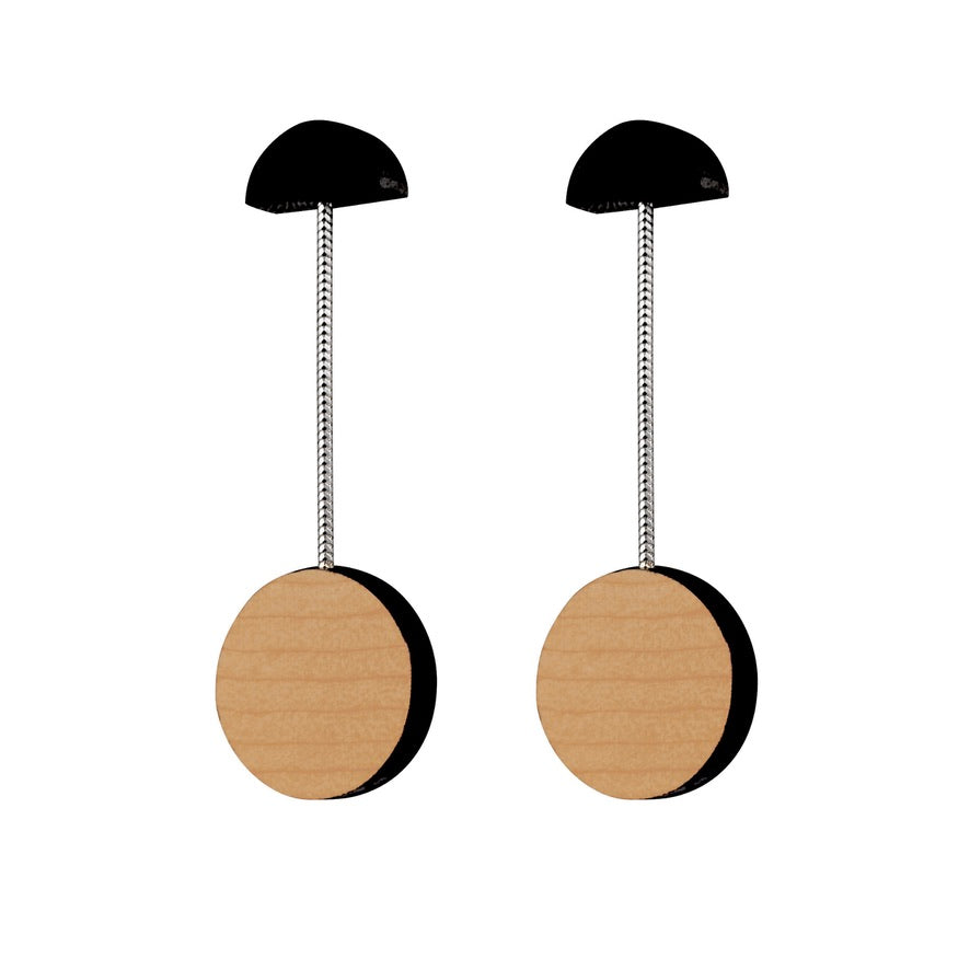 Miro - Lightweight geometric wooden drop earrings - handmade in Ireland by Irish jewellery designer Rowena Sheen 