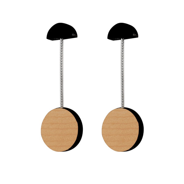 Miro - Lightweight geometric wooden drop earrings - handmade in Ireland by Irish jewellery designer Rowena Sheen 
