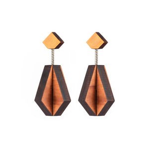 Muileata - Diamond shaped three-dimensional wooden drop earrings - Handmade in Ireland by Rowena Sheen 