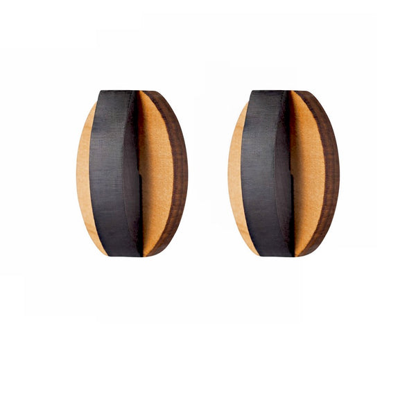 Omey - Geometric wooden stud earrings - Handmade in Ireland by Irish jewellery designer Rowena Sheen 