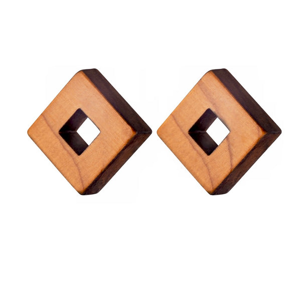 Owey - Small square wooden studs - handmade in Ireland by Irish jewellery designer Rowena Sheen 