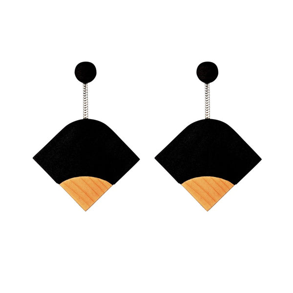 Ray - Geometric Wooden Earrings in Black - Handmade in Ireland by Irish Jewellery Designer Rowena Sheen 