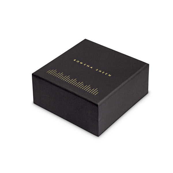 Rowena Sheen Luxury Black Jewellery Box Packaging With Gold Foil Logo