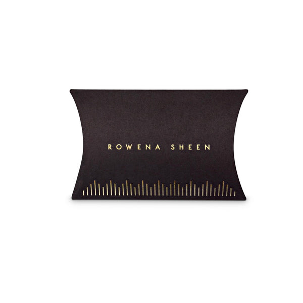 Rowena Sheen Luxury Black Pillow Box Packaging With Gold Foil Logo