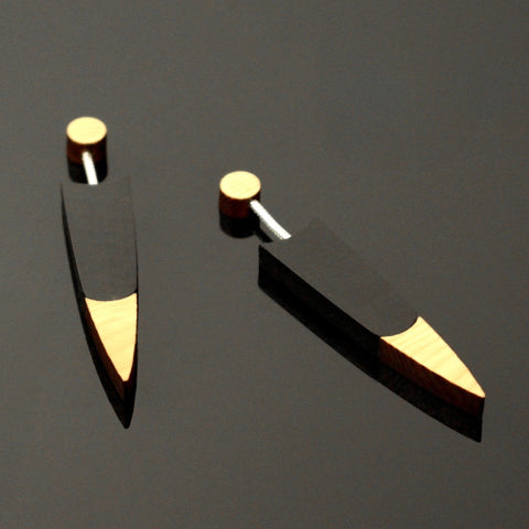 Quill - Contemporary wooden drop earrings by Irish jewellery designer Rowena Sheen 