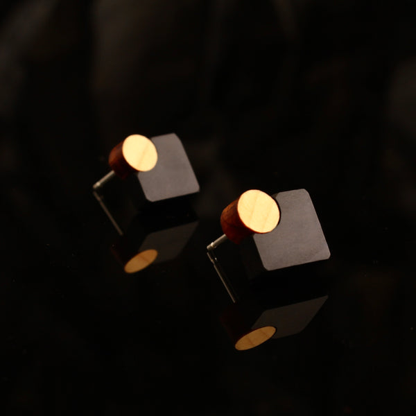 Mini-Diamond - Handmade in Ireland - Diamond shaped studs in wood and silver
