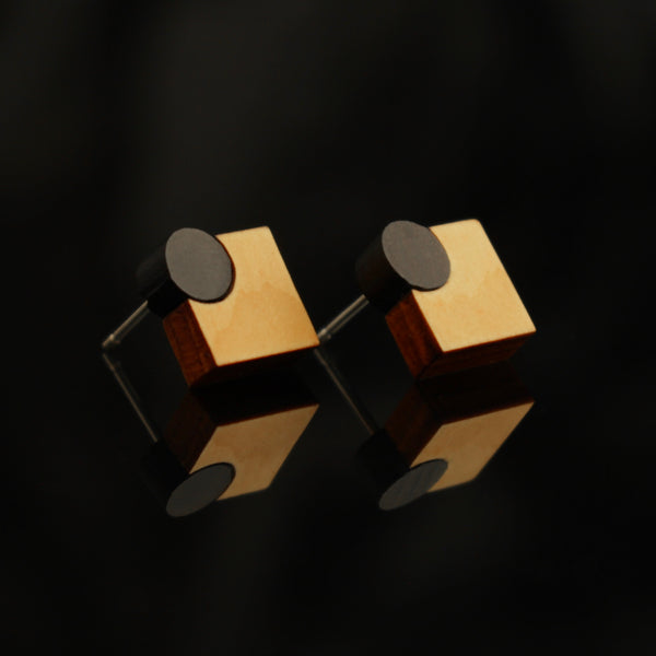 Mini-Diamond - Handmade in Ireland - Diamond shaped studs in wood and silver