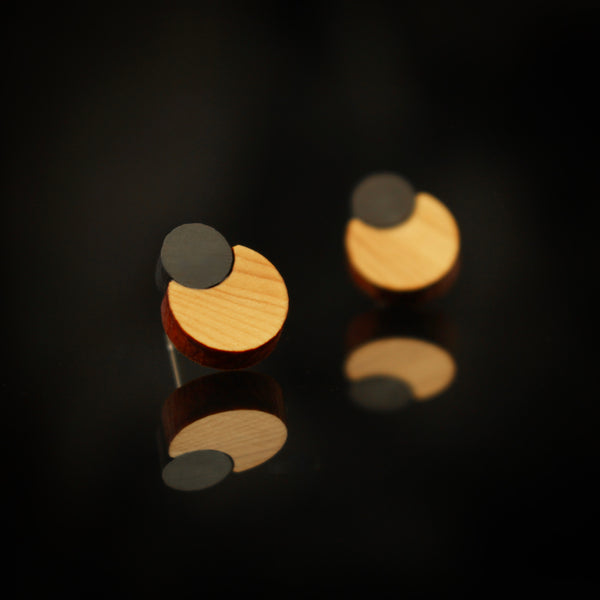 Mini-Pearls - Small Pearl shaped wooden earrings - handmade in Ireland by Irish jewellery designer Rowena Sheen 
