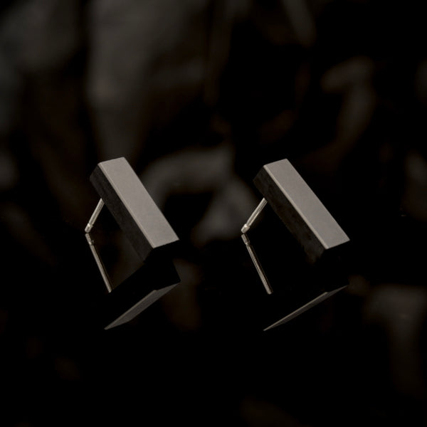 Mini-Rectangles - Small rectangle shaped wooden stud earrings in black  - handmade in Ireland by Irish jewellery designer Rowena Sheen 