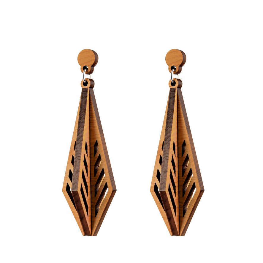 Shiraz - Architectural Large Wooden Pendant Earring - Handmade in Ireland by Irish Jewellery Designer Rowena Sheen s