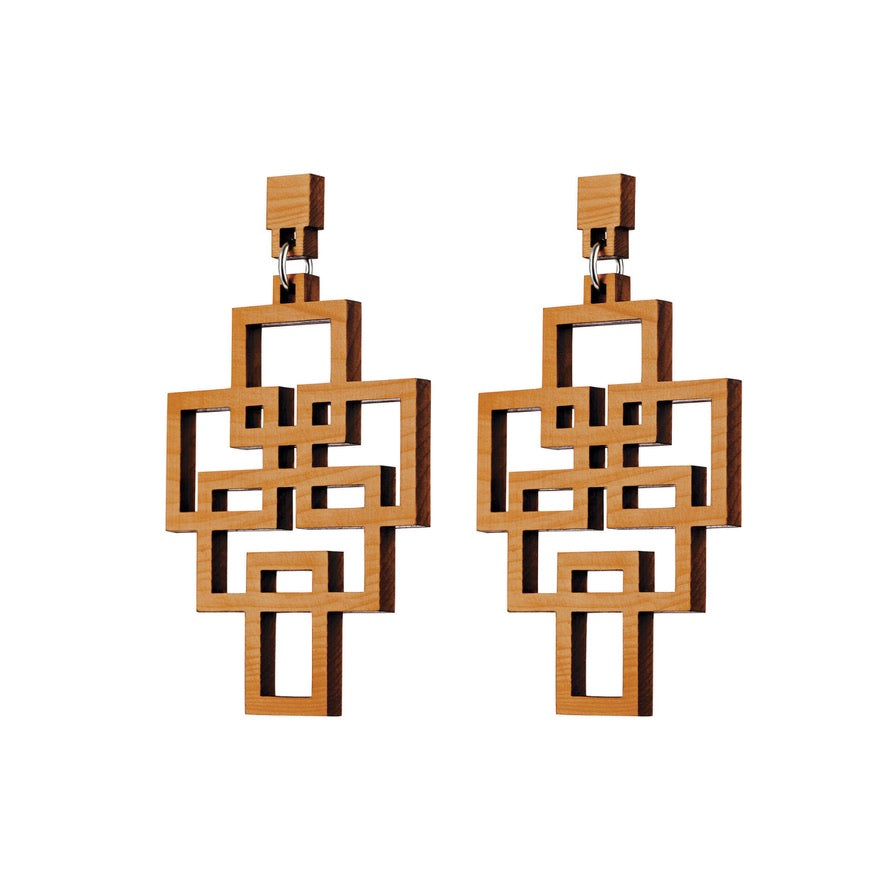 Tetris - Geometric wooden pendant earrings - Handmade in Ireland by Rowena Sheen 
