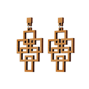 Tetris - Geometric wooden pendant earrings - Handmade in Ireland by Rowena Sheen 
