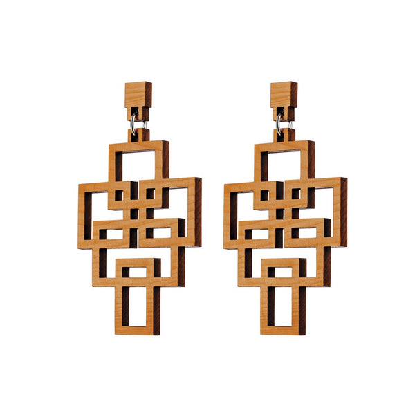 Tetris - Geometric wooden pendant earrings - Handmade in Ireland by Rowena Sheen 