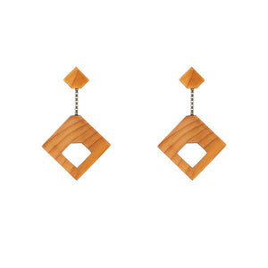 Trure - Small Lightweight geometric wooden drop earrings with silver box chain
