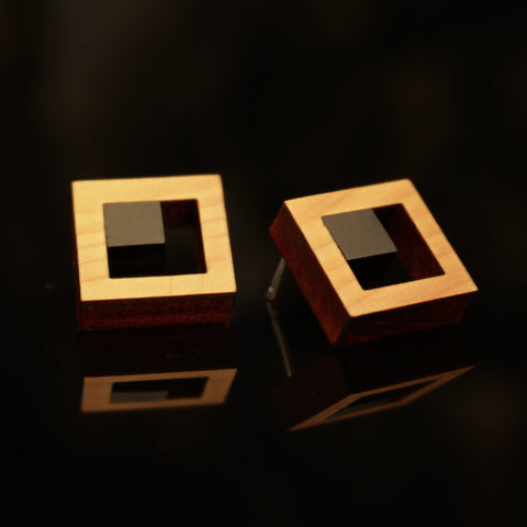 Tuskar - Geometric wooden square stud earrings  - Handmade Irish wooden jewellery by Rowena Sheen 