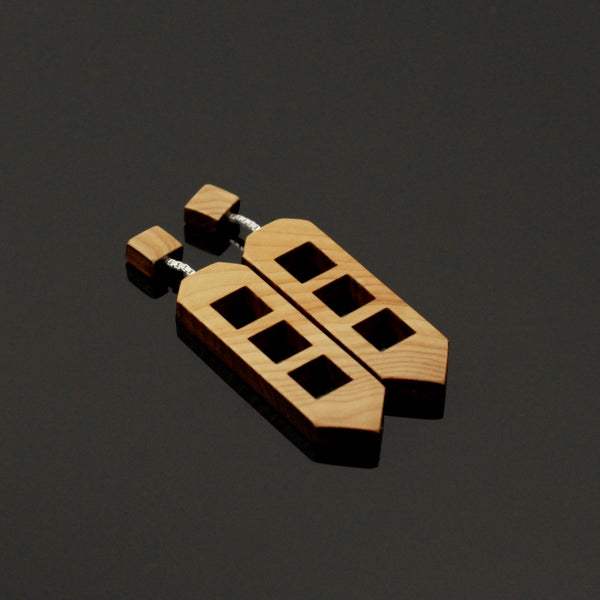 Altice - Handmade Lightweight Geometric Wooden Drop Earrings by Irish Jewellery Designer Rowena Sheen  in Natural Yew Wood