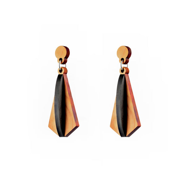 Wras - Irish Jewellery - Geometric wooden pendant earrings - Handmade by Rowena Sheen 