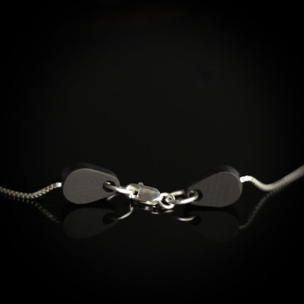 Black ebonised wood and sterling silver lobster clasp necklace opening