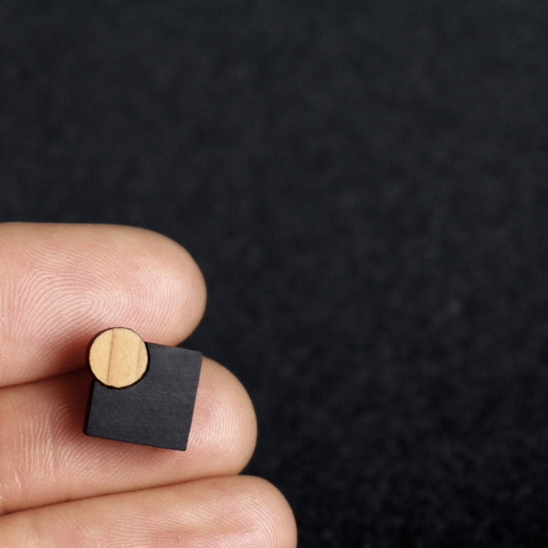 Mini-Diamond - Handmade in Ireland - Diamond shaped studs in wood and silver
