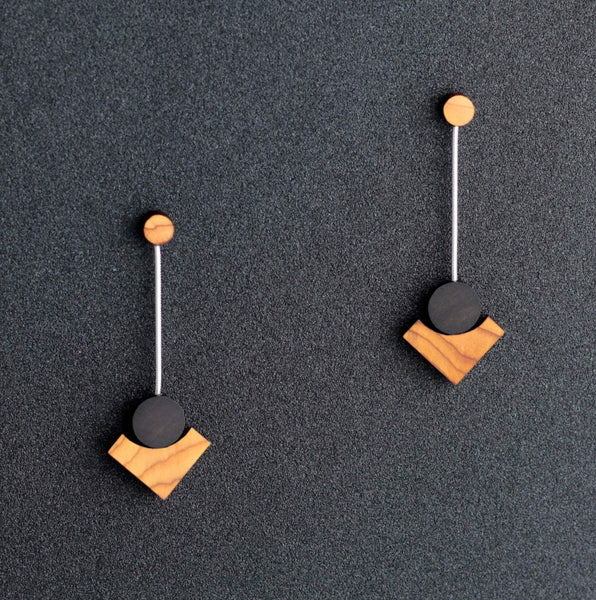 Klimt Earrings - Handmade in Ireland - Drop Earrings in wood and silver