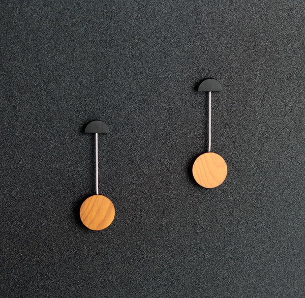 Miro - Lightweight geometric wooden drop earrings - handmade in Ireland by Irish jewellery designer Rowena Sheen 