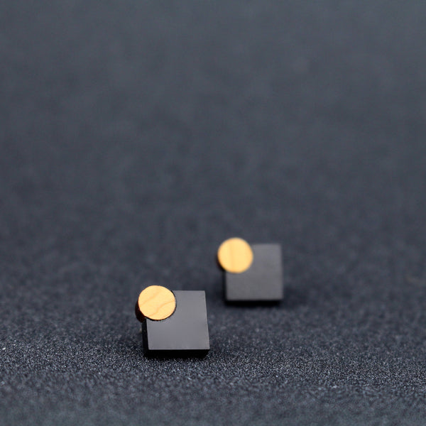 Mini-Diamond - Handmade in Ireland - Diamond shaped studs in wood and silver