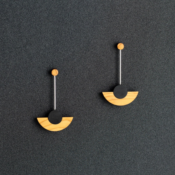 Kandinsky - Handmade in Ireland - Geometric drop earrings in wood and silver