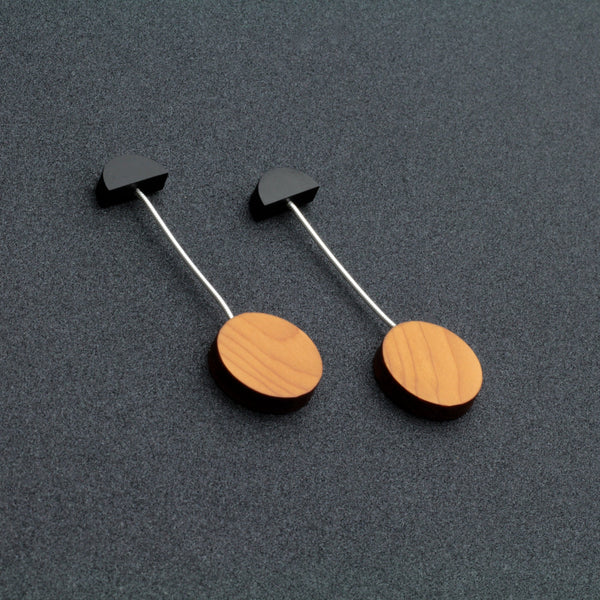 Miro - Lightweight geometric wooden drop earrings - handmade in Ireland by Irish jewellery designer Rowena Sheen 