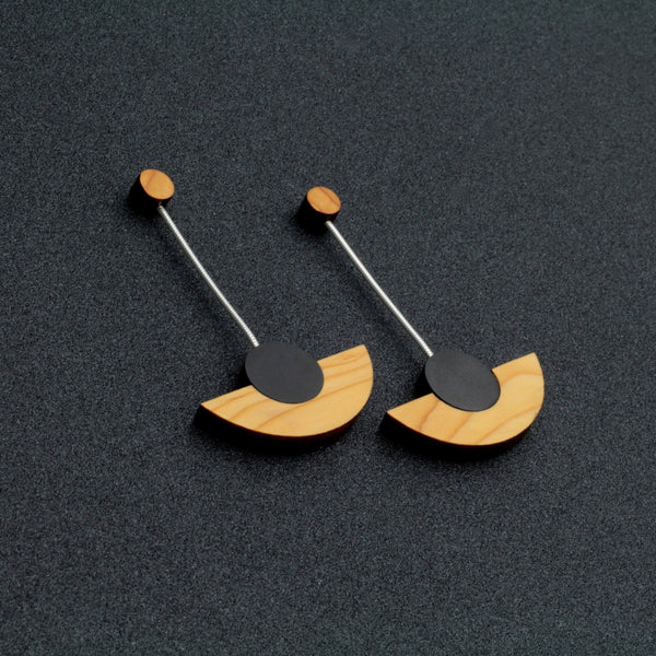 Kandinsky - Handmade in Ireland - Geometric drop earrings in wood and silver