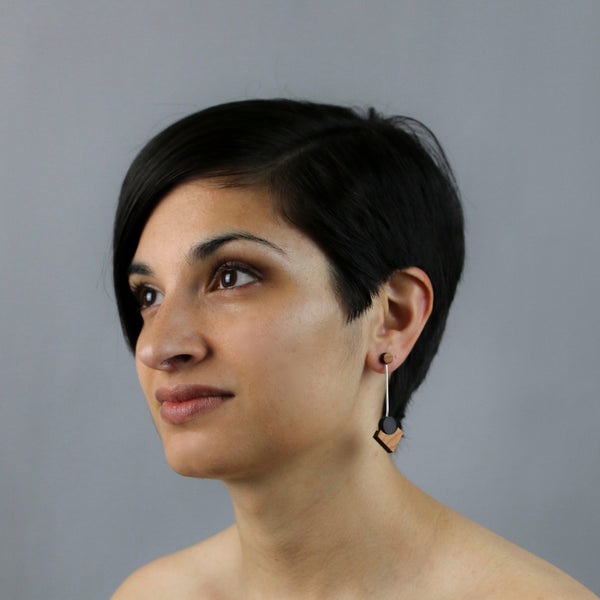 Klimt Earrings - Handmade in Ireland - Drop Earrings in wood and silver