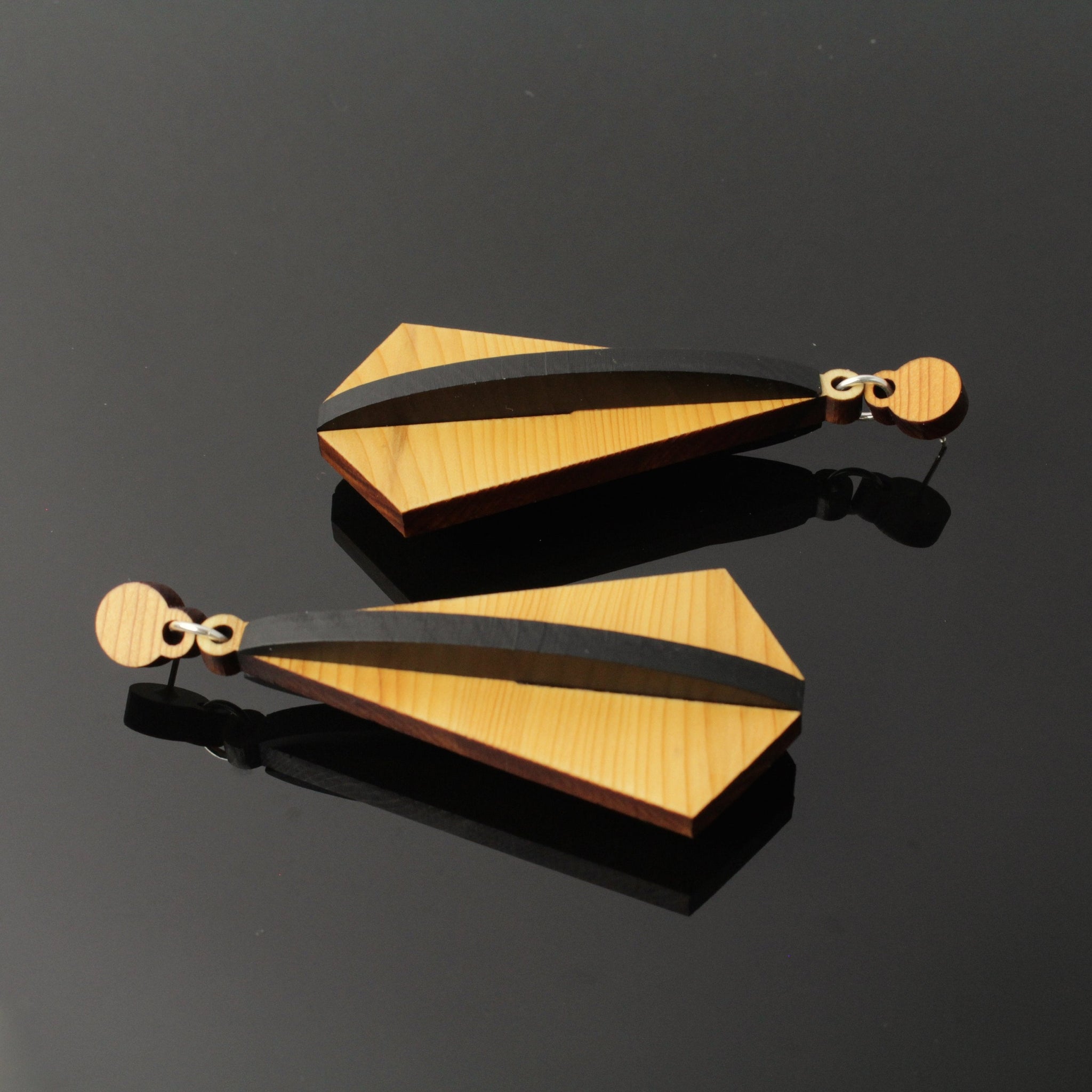 Volae - Irish Jewellery - Large wooden Drop Earrings - Handmade by Irish jewellery designer Rowena Sheen 