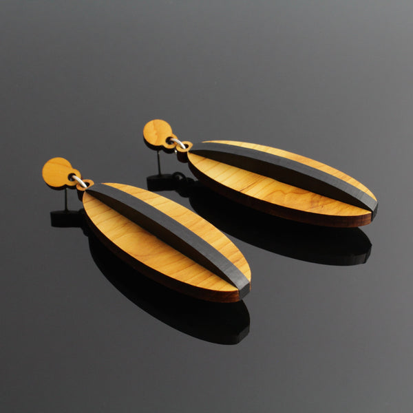 Elna - Handmade in Ireland - Statement Pendant Earrings in wood and silver