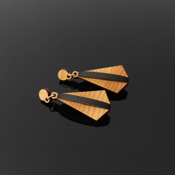 Wras - Irish Jewellery - Geometric wooden pendant earrings - Handmade by Rowena Sheen 