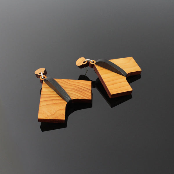 Manta - Handmade in Ireland - Large Pendant Earrings in Wood and Silver