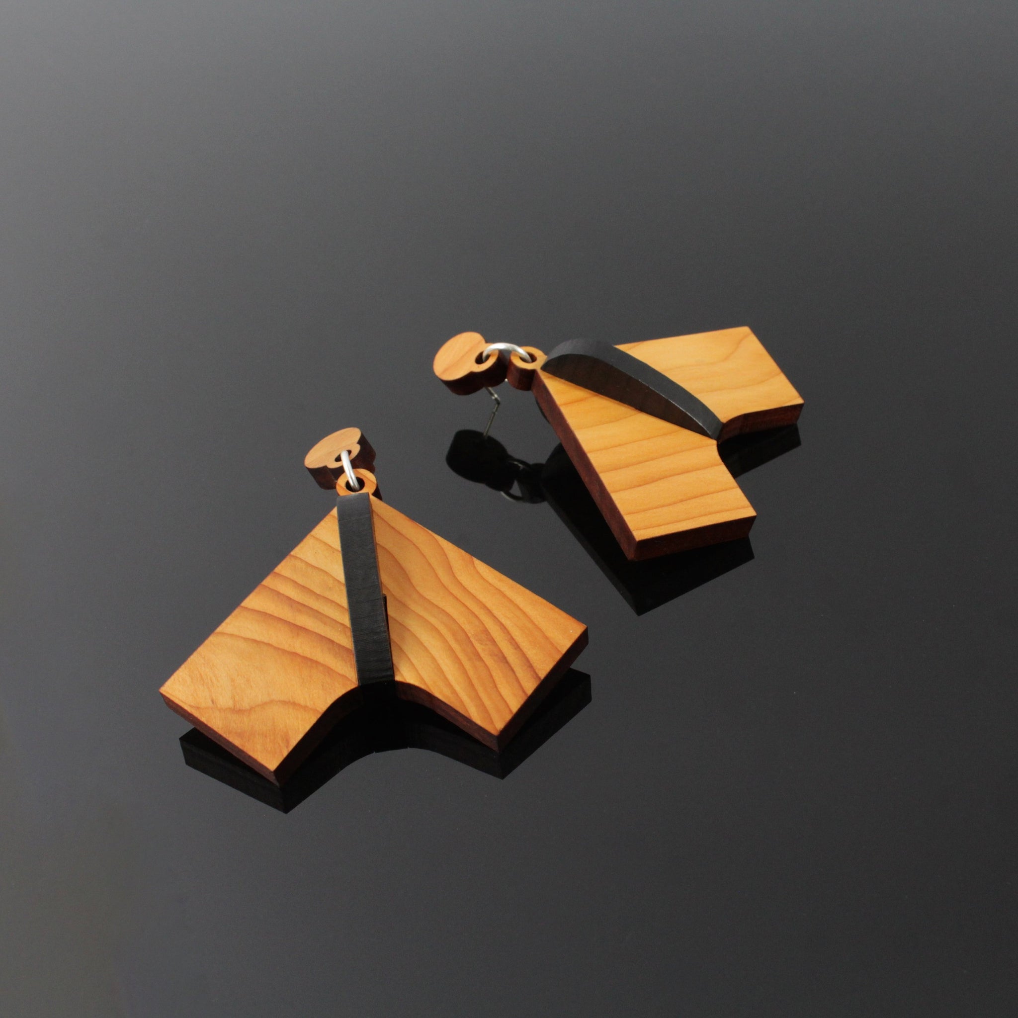 Manta - Handmade in Ireland - Large Pendant Earrings in Wood and Silver