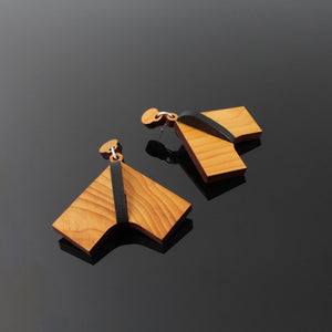 Manta - Handmade in Ireland - Large Pendant Earrings in Wood and Silver