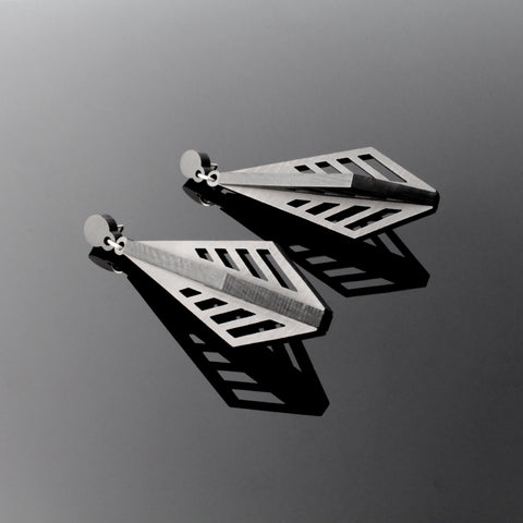 Shiraz - Architectural Large Wooden Pendant Earring in black  - Handmade in Ireland by Irish Jewellery Designer Rowena Sheen s