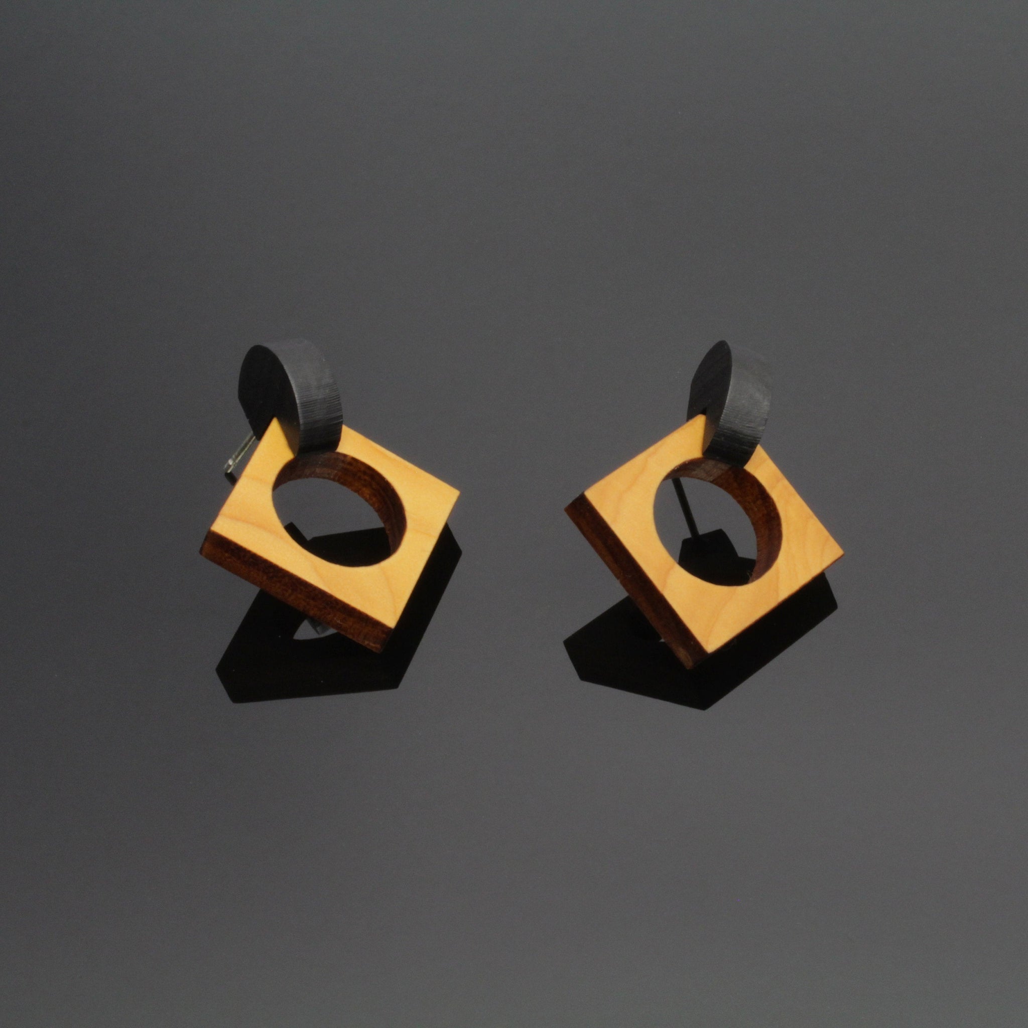 Cernu - Oversize Geometric studs in wood and sterling silver. Made in Ireland