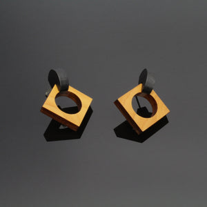 Cernu - Oversize Geometric studs in wood and sterling silver. Made in Ireland