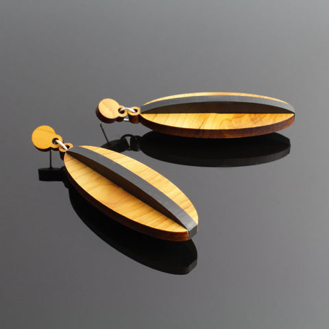 Elna - Handmade in Ireland - Statement Pendant Earrings in wood and silver