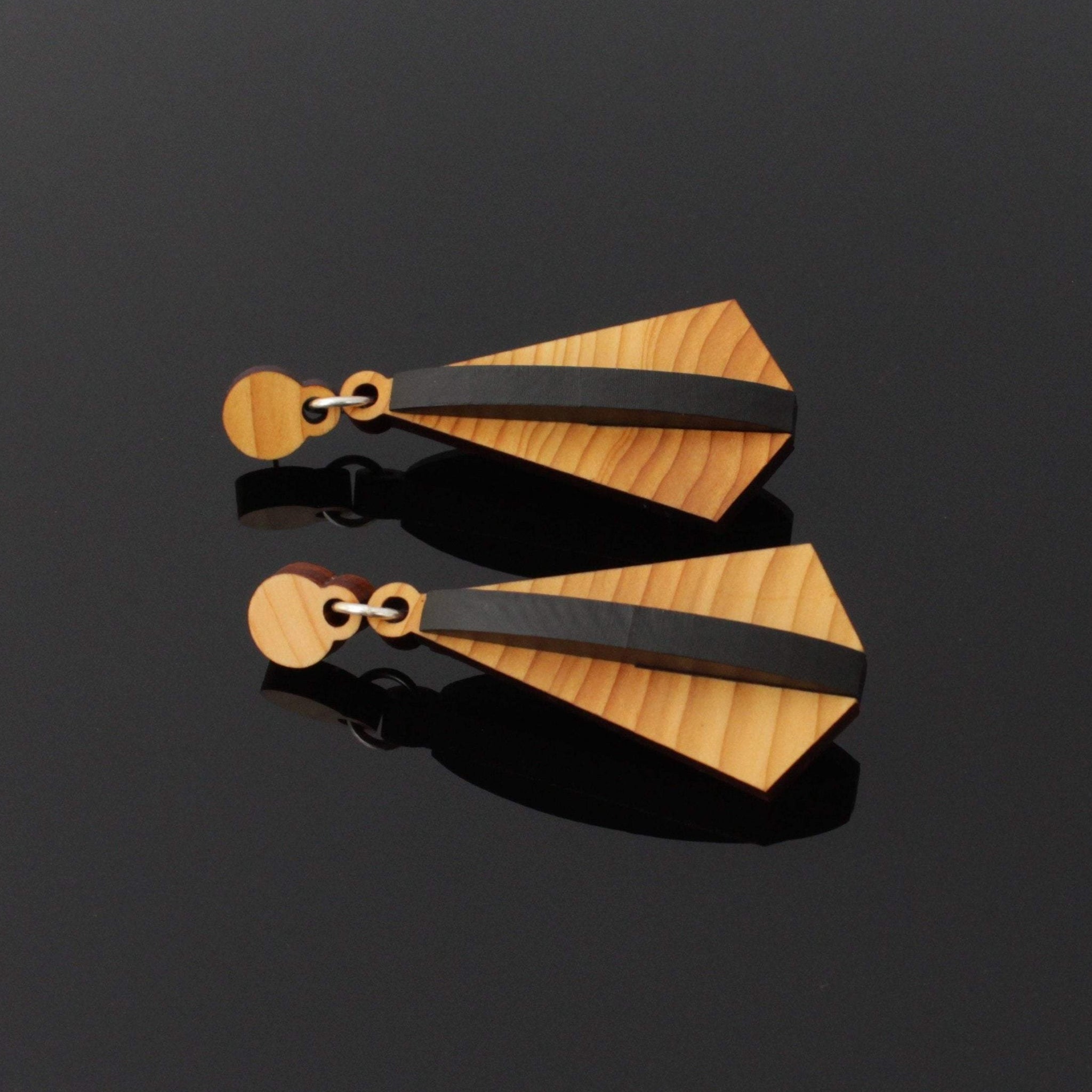 Wras - Irish Jewellery - Geometric wooden pendant earrings - Handmade by Rowena Sheen 
